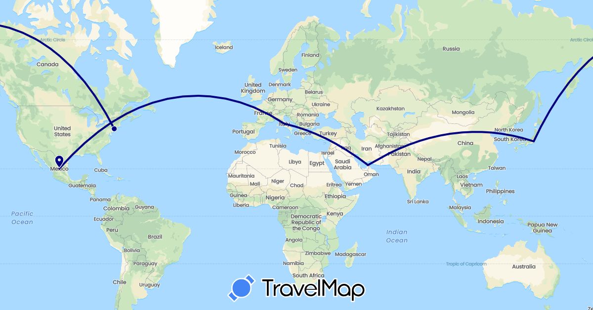 TravelMap itinerary: driving in United Arab Emirates, Italy, Japan, Mexico, United States (Asia, Europe, North America)